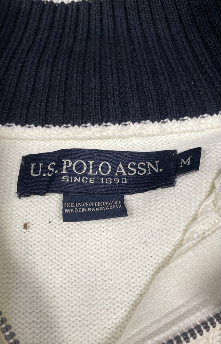 U.S. Polo Assn. Men's Quarter Zip Sweater Cream Textured Cotton Sz M NWT
