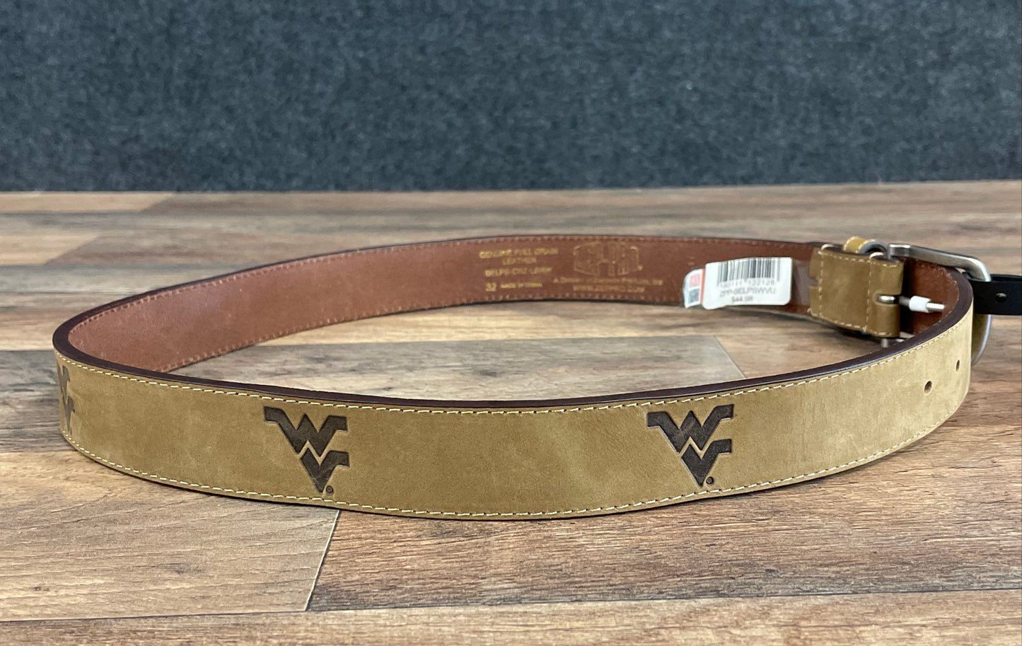 Zep-Pro Men's West Virginia Mountaineers WVU Leather Belt Tan NWT Sz 32