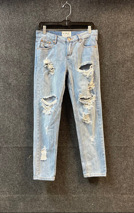 One Teaspoon Women's Awesome Baggies Distressed Tapered Blue Jeans Sz 24