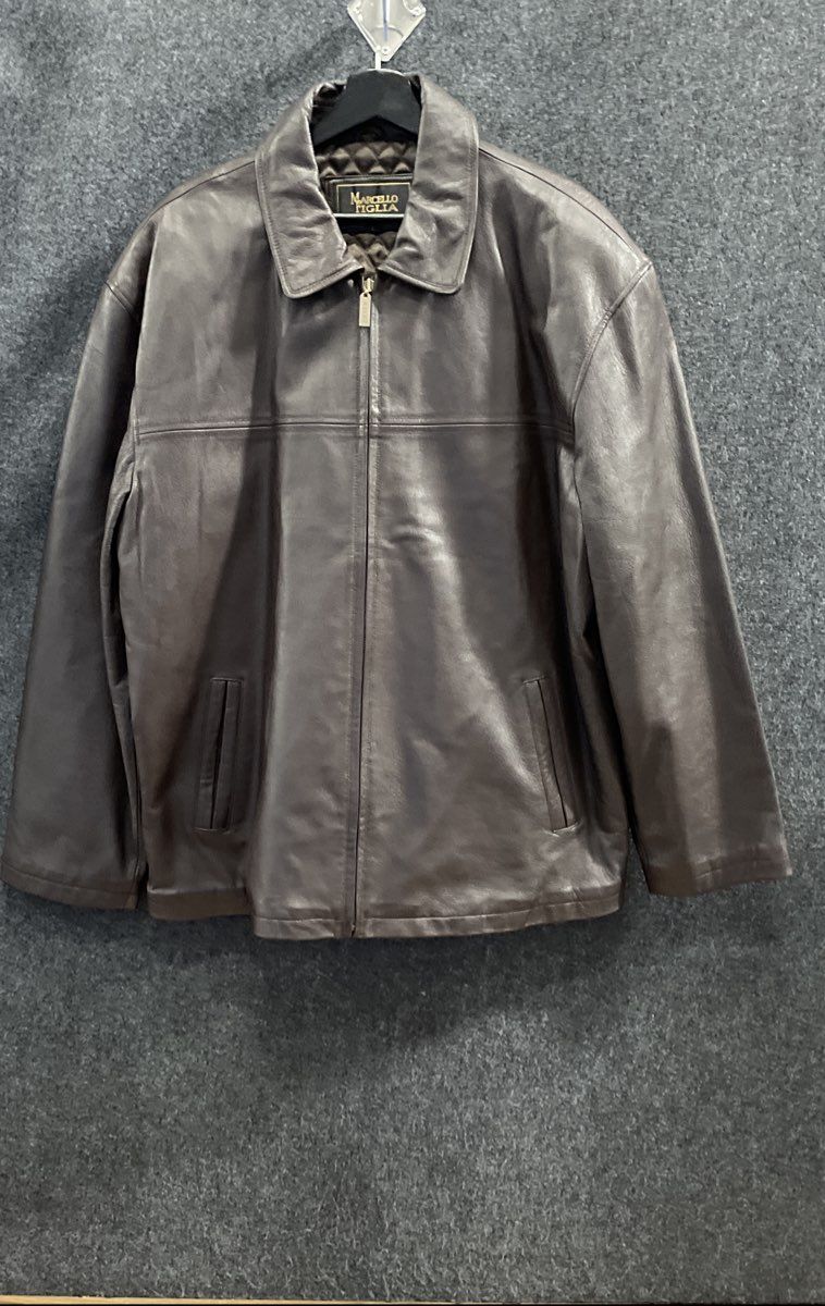 Marcelo Figlia Men's Brown Genuine Leather Full Zip Quilted Lined Jacket Sz L