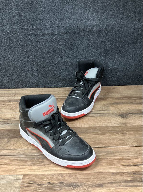 Puma Rebound Layup Piping Black Red Grey Men's High Top Sneakers Size 10.5
