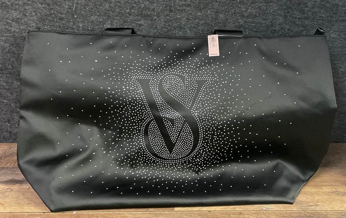 Victoria's Secret Black Rhinestone VS Logo Shine Tote Bag Large NWT
