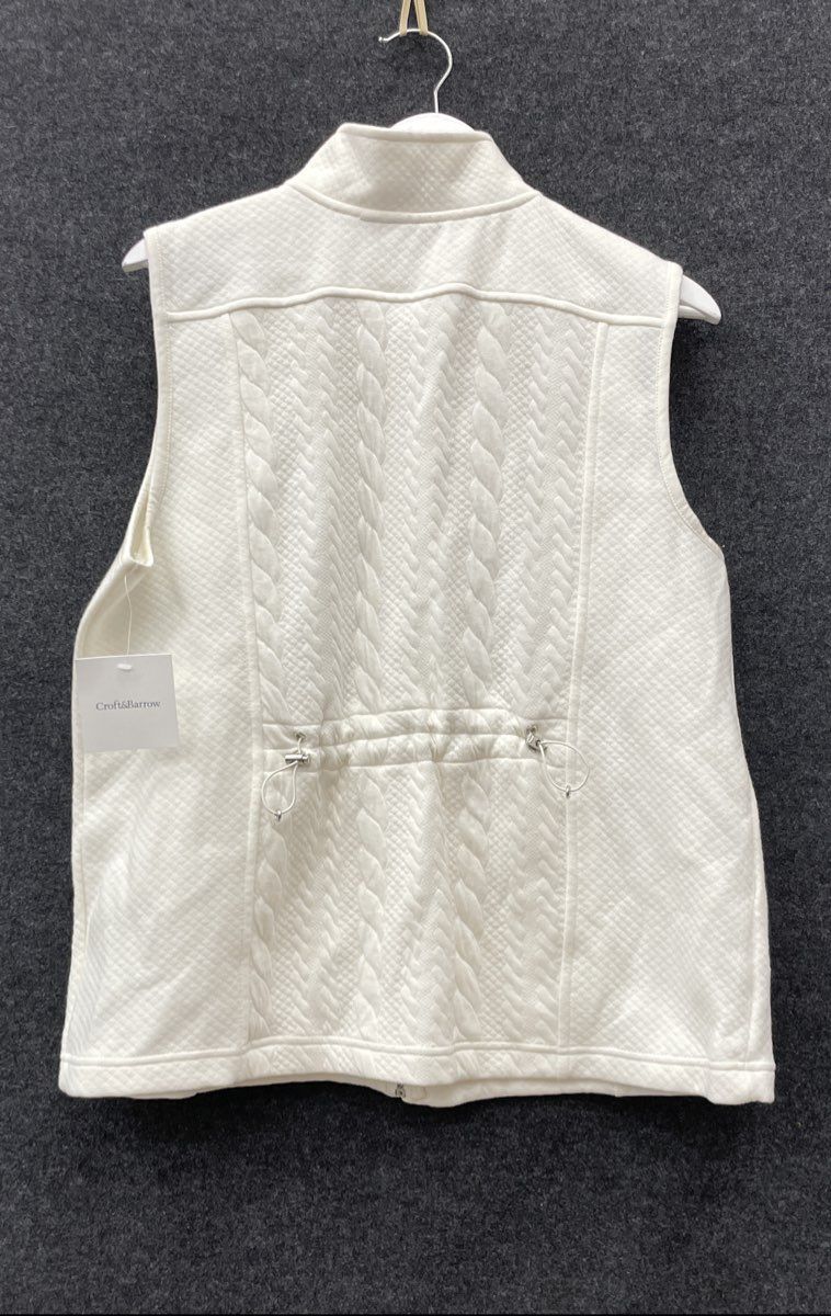 Croft & Barrow Women's White Full-Zip Textured Cable Knit Quilted Vest XL NWT