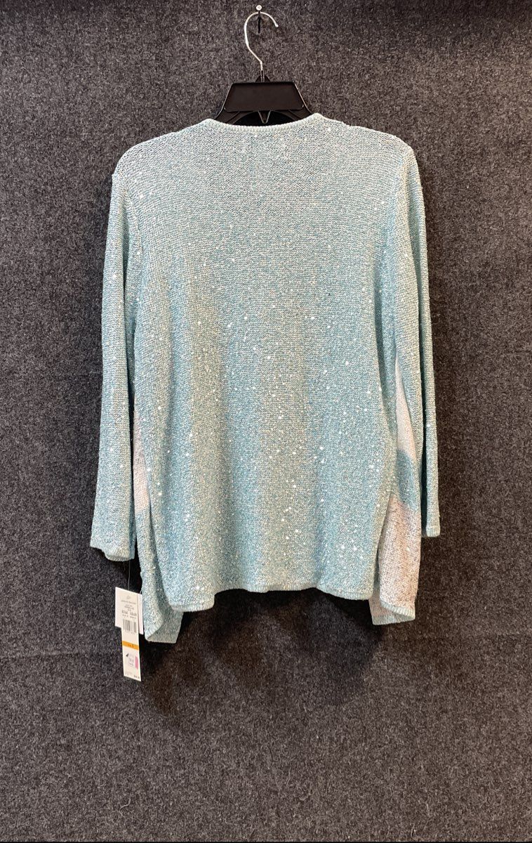 Alfred Dunner Women's Versailles 2pc Cardigan Set Blue White Sequin NWT Sz S