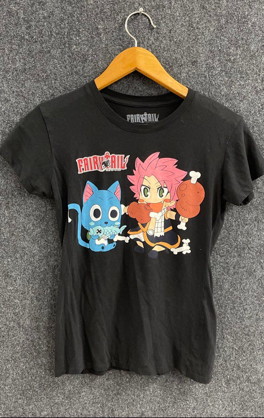 Fairy Tail Men's Black Chibi Natsu Happy Funimation Anime T-Shirt Sz XL