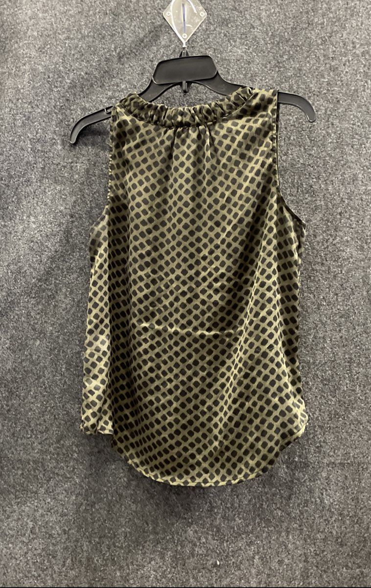 New York & Company Women's Green Geometric Sleeveless Tie Neck Blouse Sz S