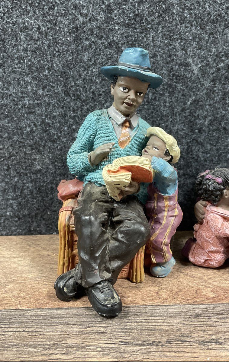 Lot of 4 Vintage African American Resin Figurines Hand-Painted Black Americana