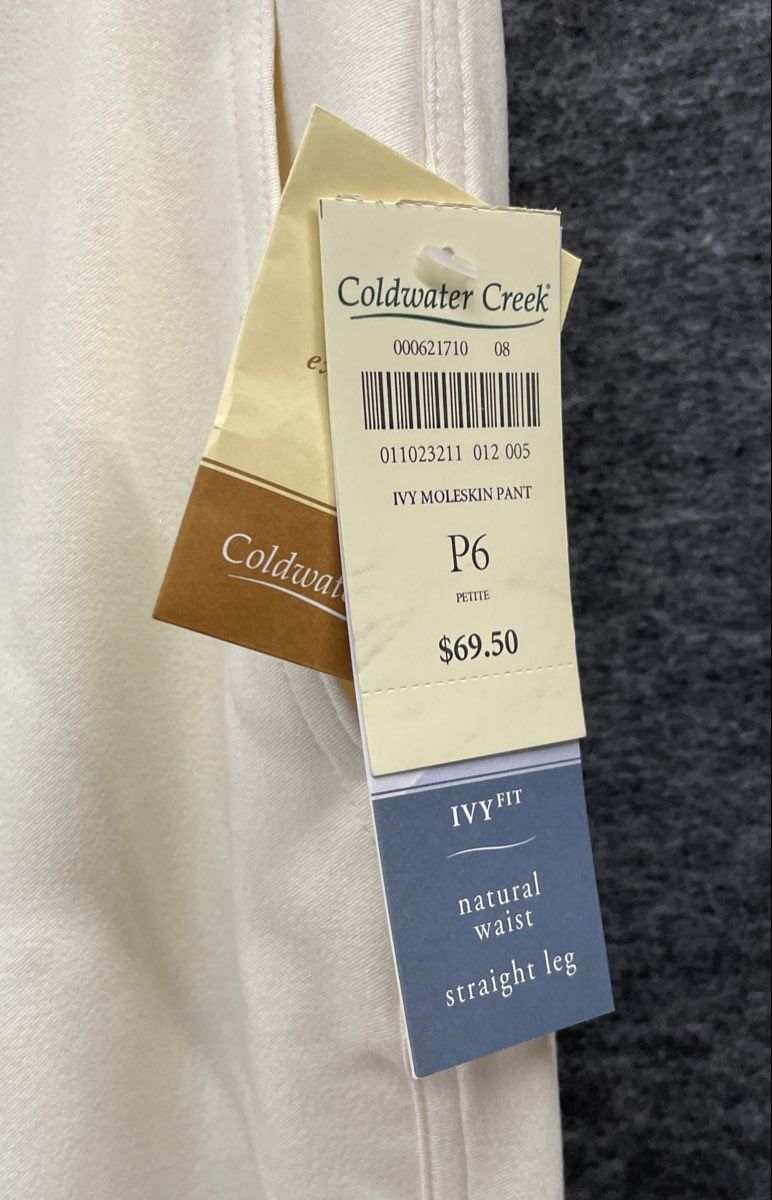 Coldwater Creek Women's Beige Ivy Moleskin Pants Straight Leg NWT Sz P6