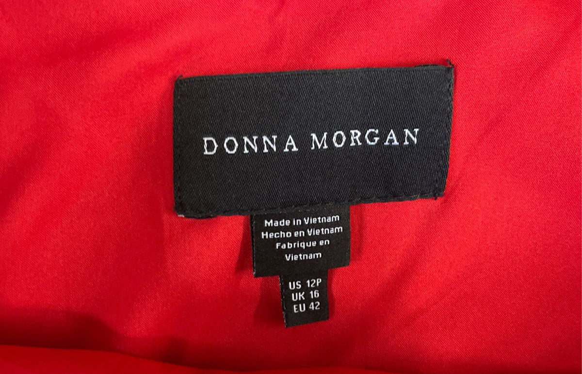 Donna Morgan Women's Red Pleated Babydoll Tiered Dress Criss Cross Back Sz 12P