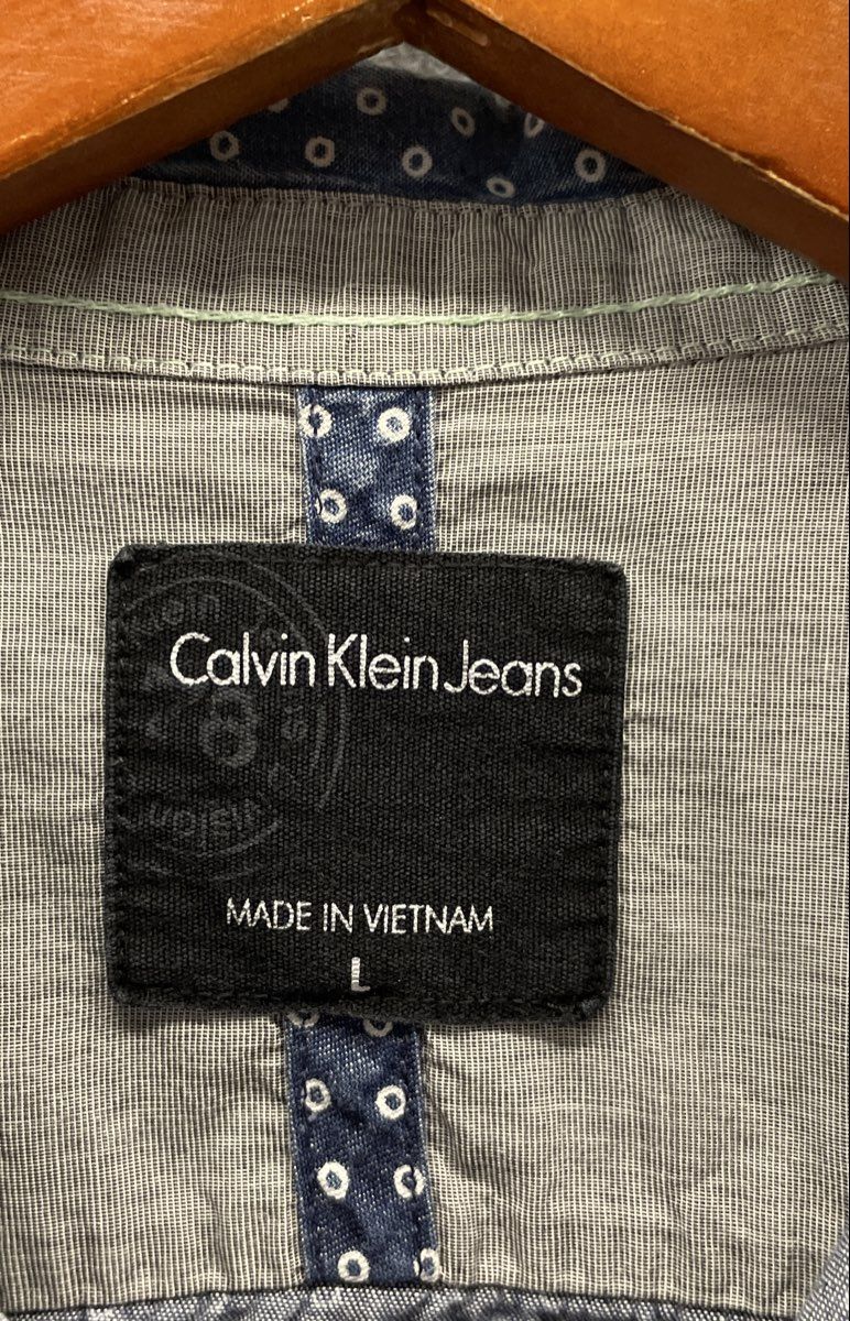 Calvin Klein Jeans Men's Blue Polka Dot Short Sleeve Button Up Pocket Shirt Sz L