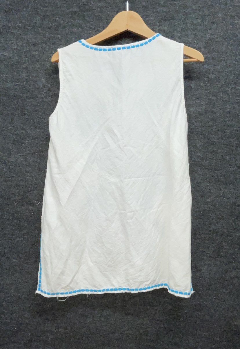 Grace Elements Women's White Blue Floral Embroidered Linen Blend Tunic Sz M