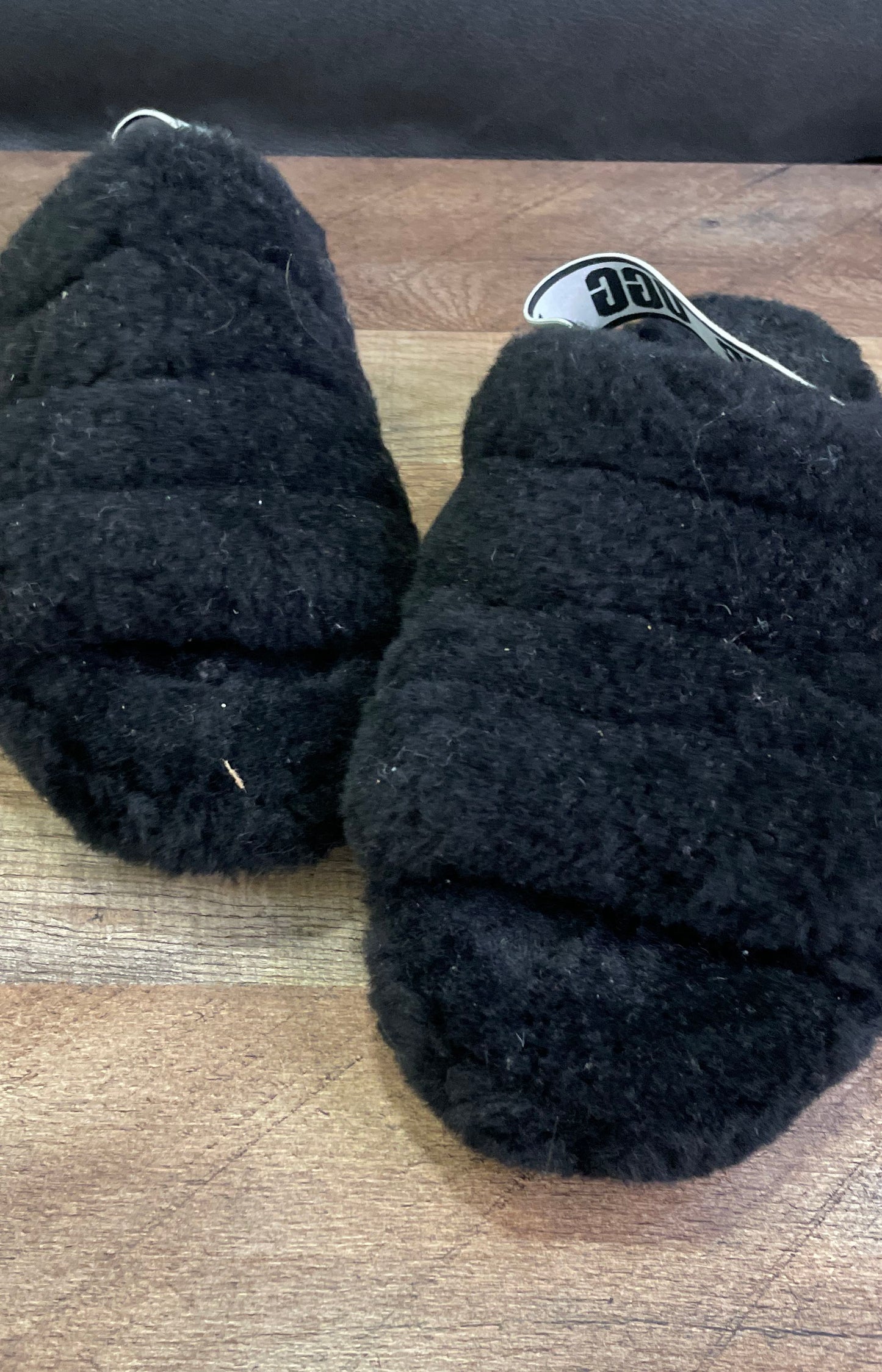 UGG Oh Fluffita Black Curly Sheepskin Platform Slippers Slides Women's Size 10