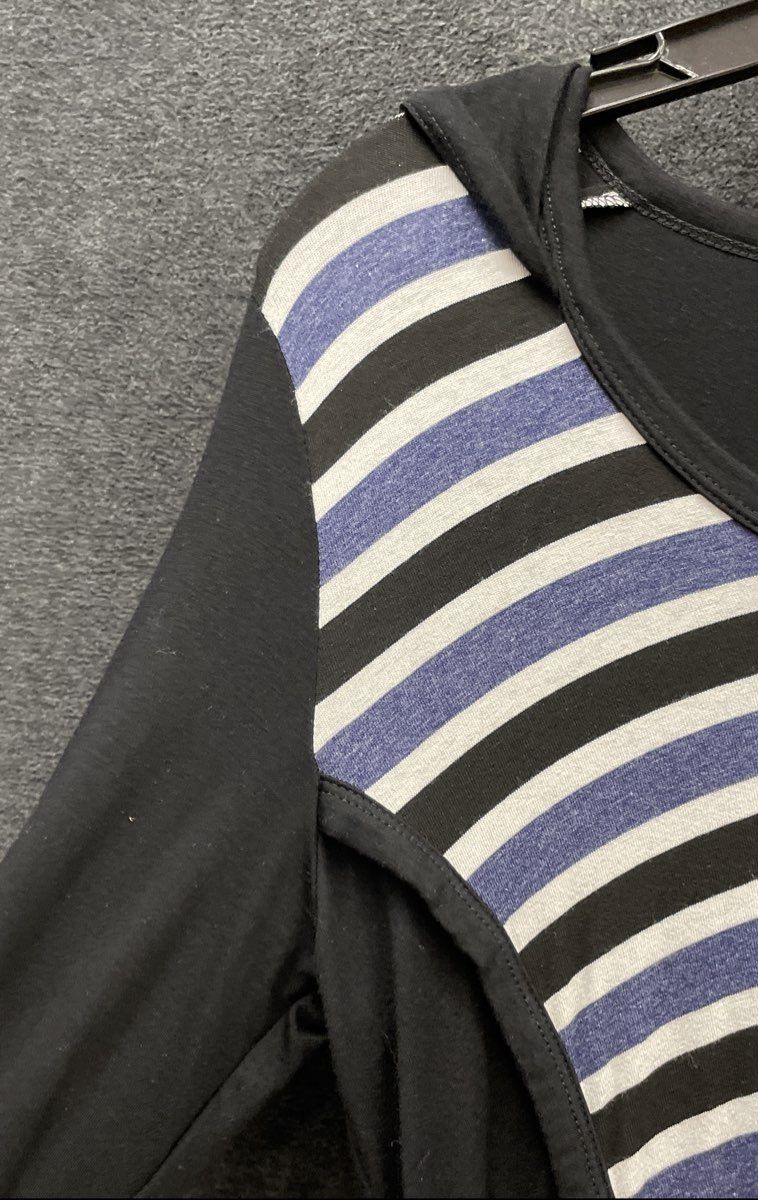 Karen Kane Women's Black Blue Striped Hooded Shirt Long Sleeve Tunic NWT Sz S