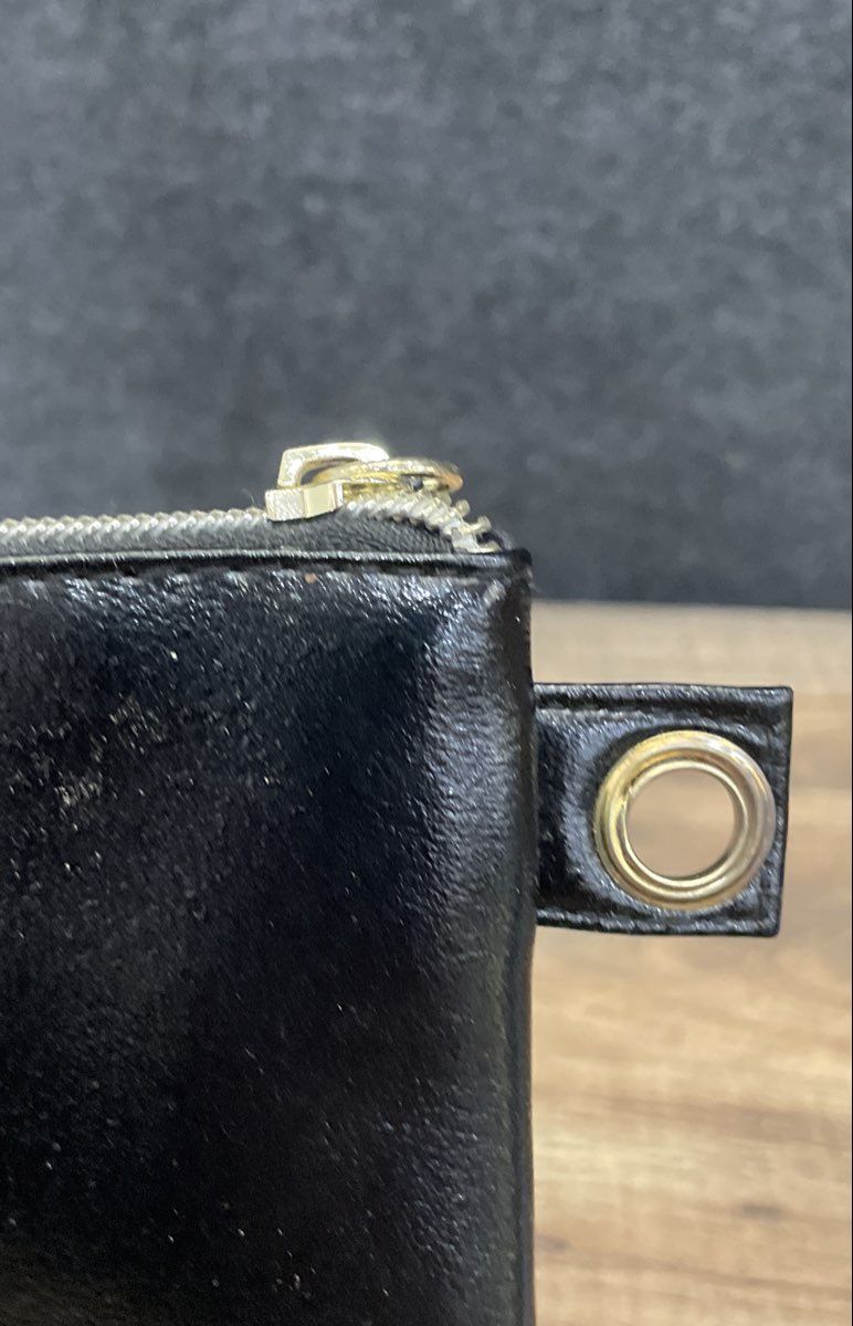Liz Claiborne Black Large Zipper Pouch Clutch Bag Gold Logo
