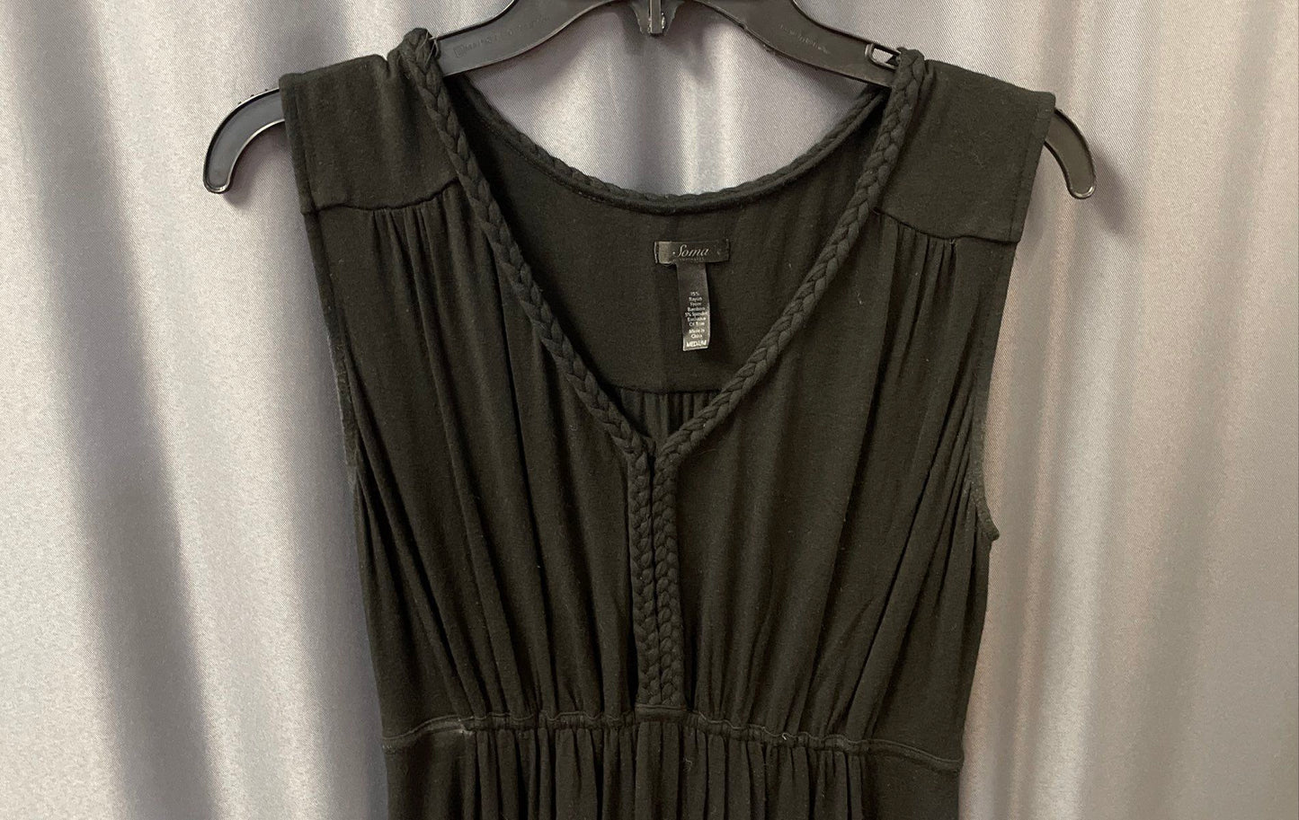 Soma Women's Black Braided Neck Bamboo Blend Empire Waist Sleep Dress Sz M