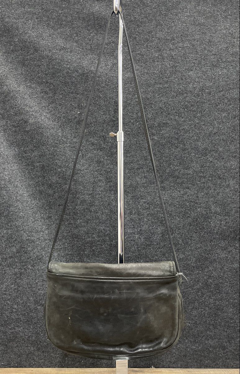 Vintage Black Leather Multi-Compartment Flap Shoulder Bag Crossbody