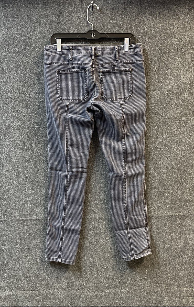Free People Women's Blue Railroad Stripe Paneled Moto Skinny Pants Size 28