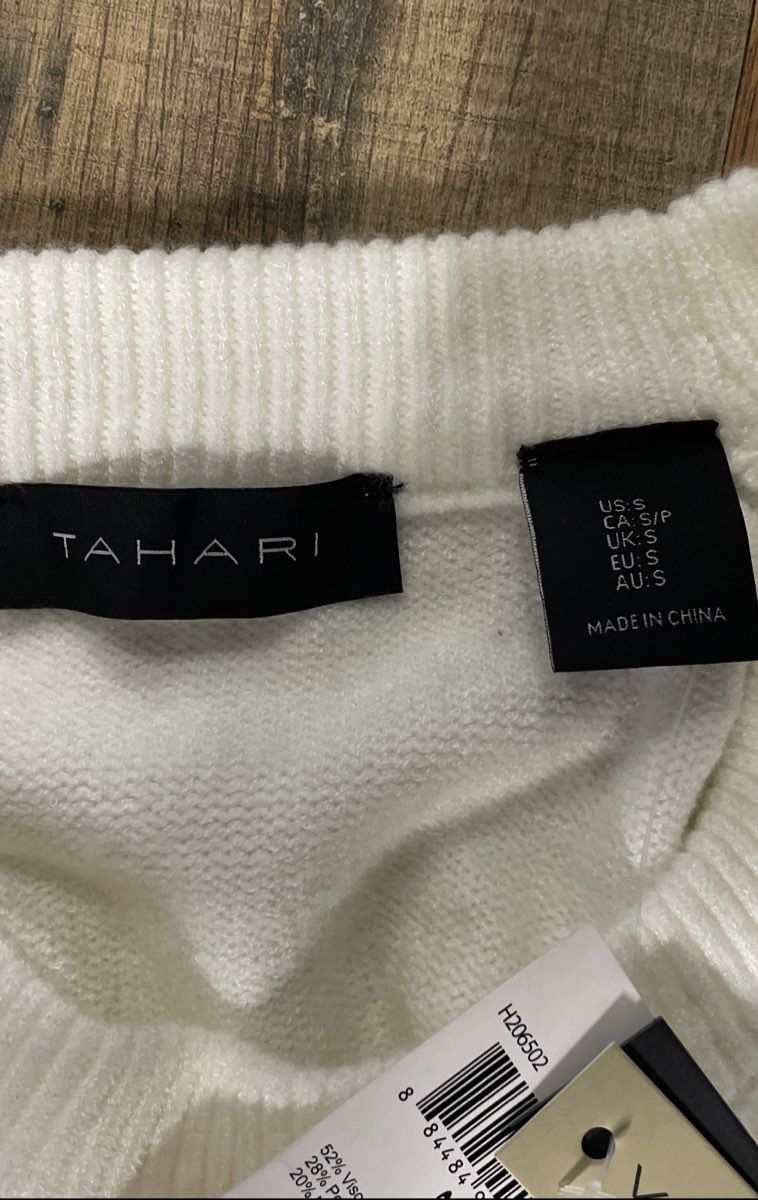 Tahari Women's White Cable Knit Viscose Crew Neck Sweater Sz S NWT