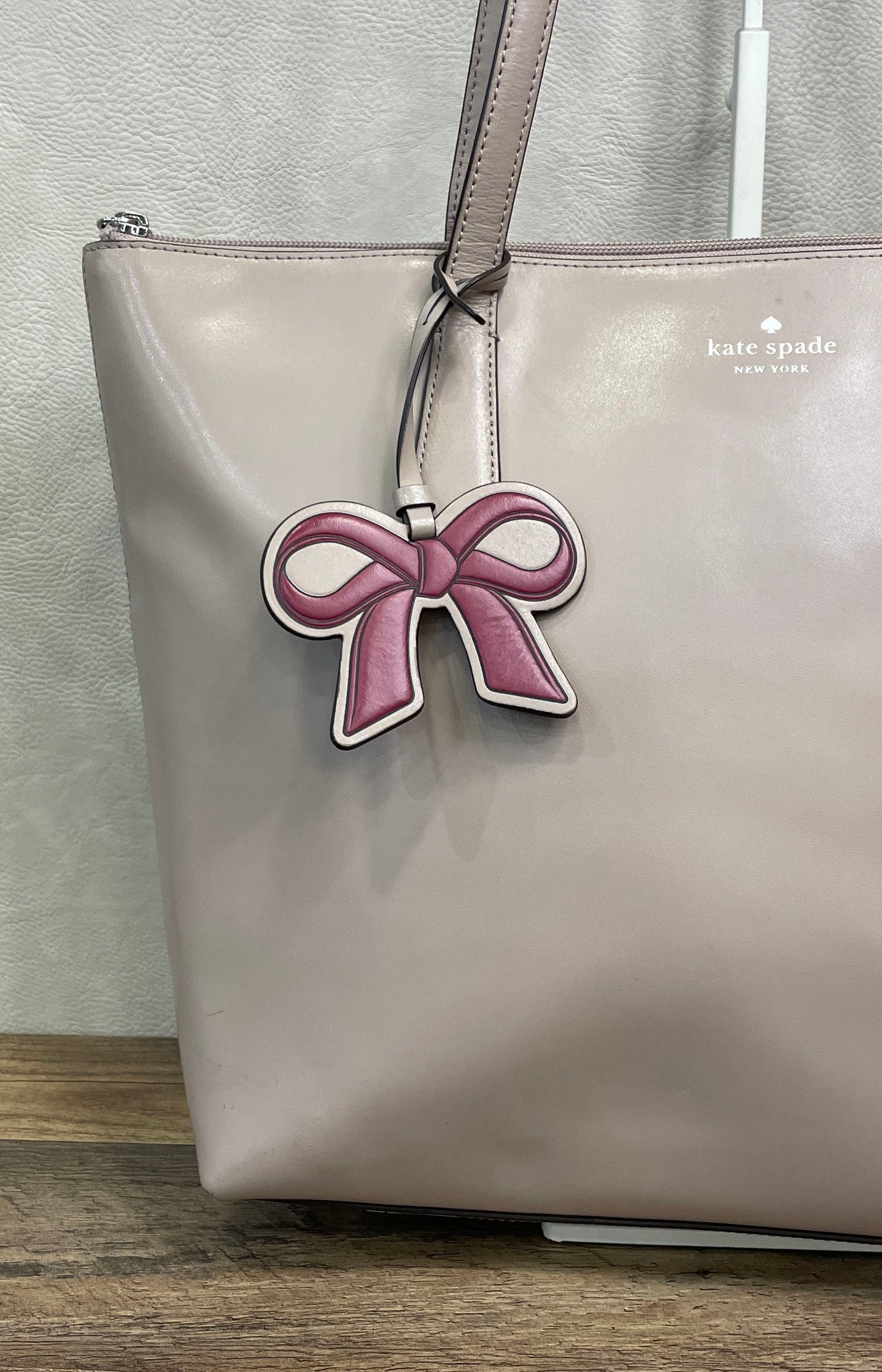 Kate Spade Ash Purple Leather Zip Top Tote Bag with Bow Charm