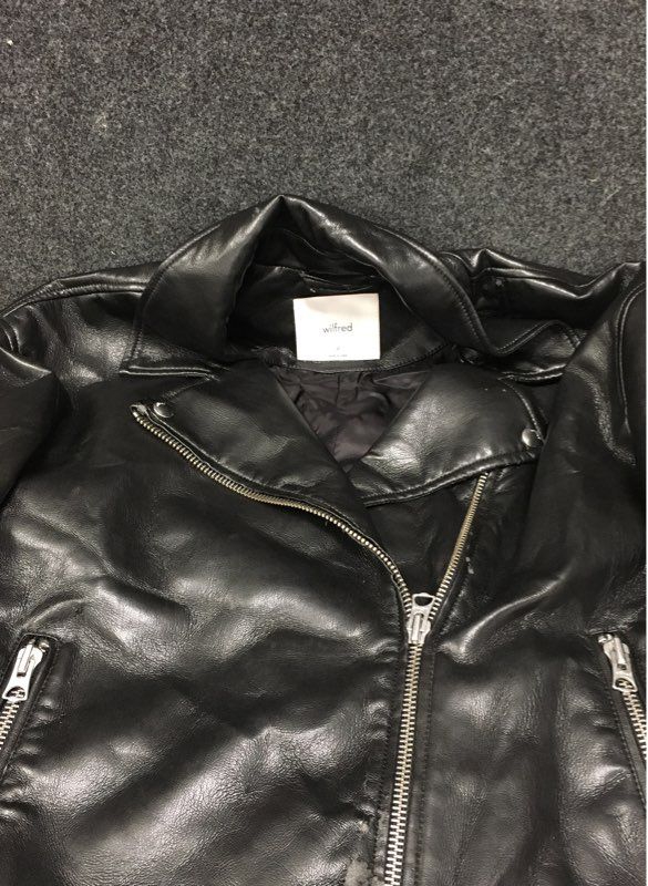 Wilfred Women's Black Vegan Leather Classic Moto Biker Jacket Sz M