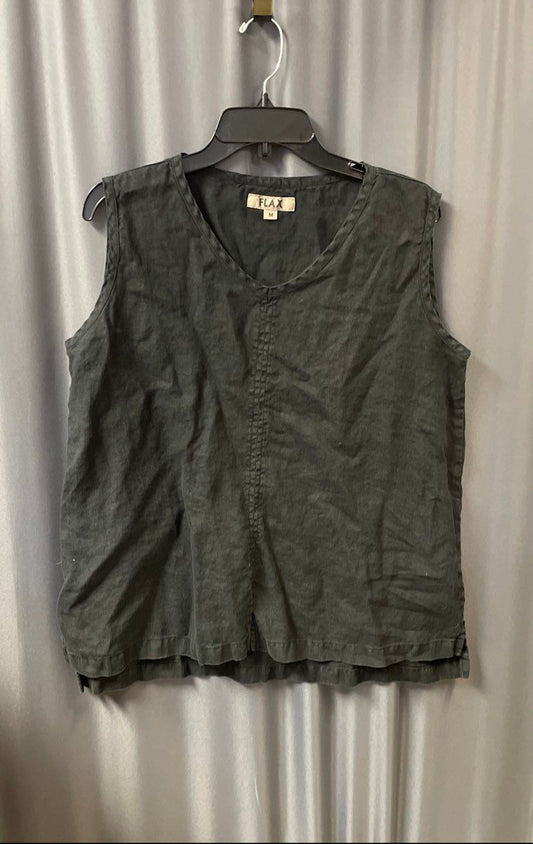 Flax Women's Black 100% Linen Sleeveless V-Neck High Low Hem Top Sz M