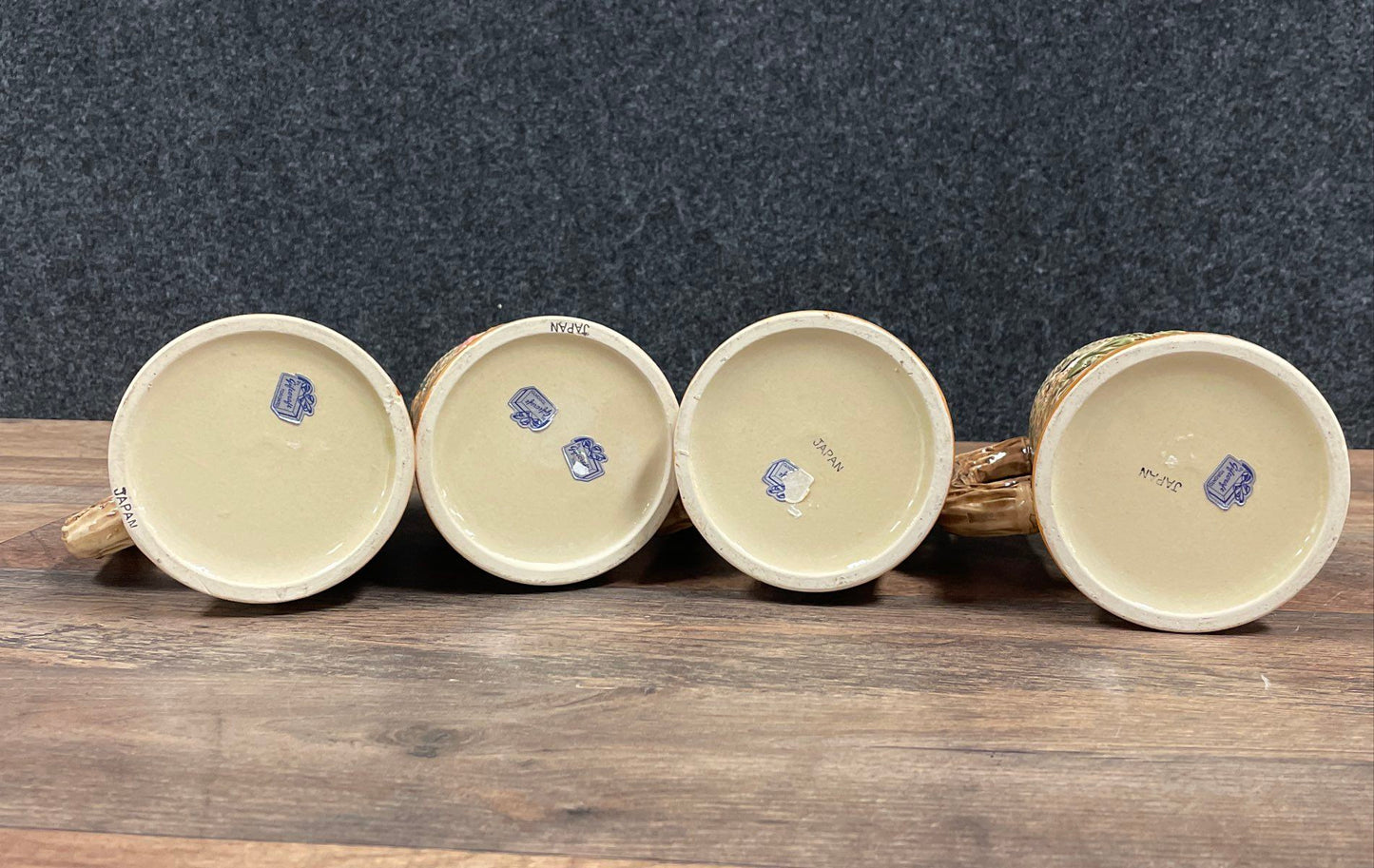 Vintage German Style Beer Mugs Steins Set of 4 Ceramic Relief Made in Japan