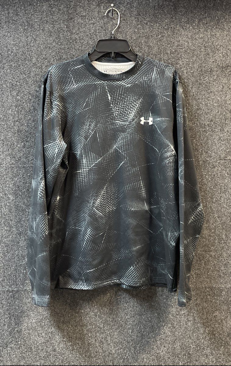 Under Armour Men's Black ColdGear Fitted Abstract Grid Long Sleeve Shirt Sz XL