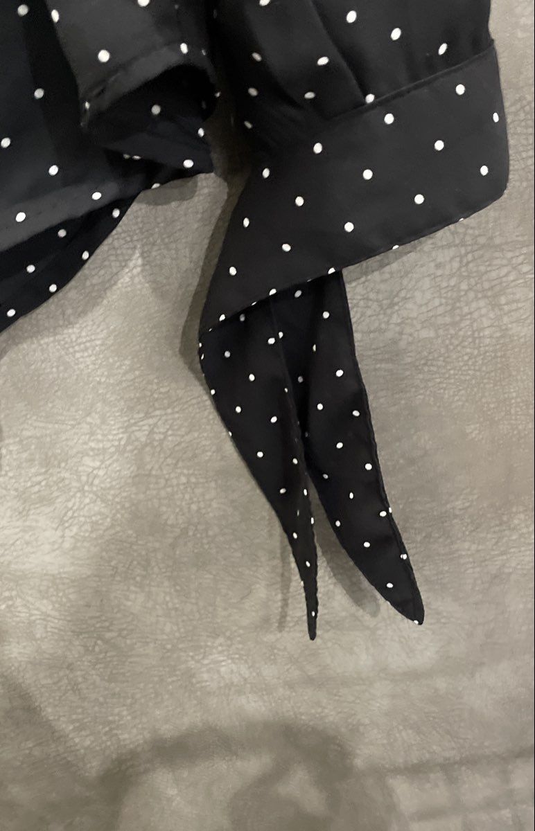 Worthington Women's Black Polkadot Button Up Tie Sleeve Blouse Size L