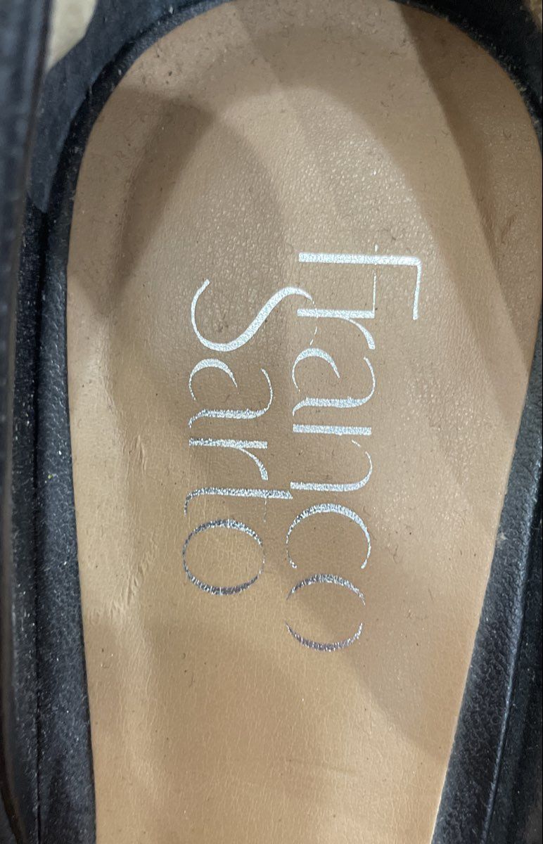 Franco Sarto Black Leather Open Toe Block Heel D'Orsay Sandals Women's Size 8.5