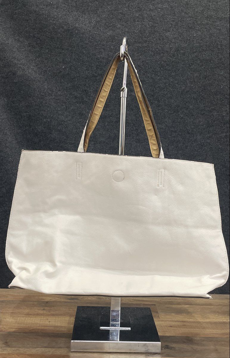 Unbranded White Perforated Laser Cut Large Tote Bag Handbag Gold Interior