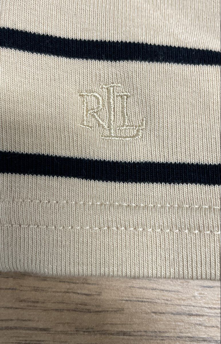 Lauren Ralph Lauren Women's Beige Navy Striped Boat Neck Knit Top Sz 2X