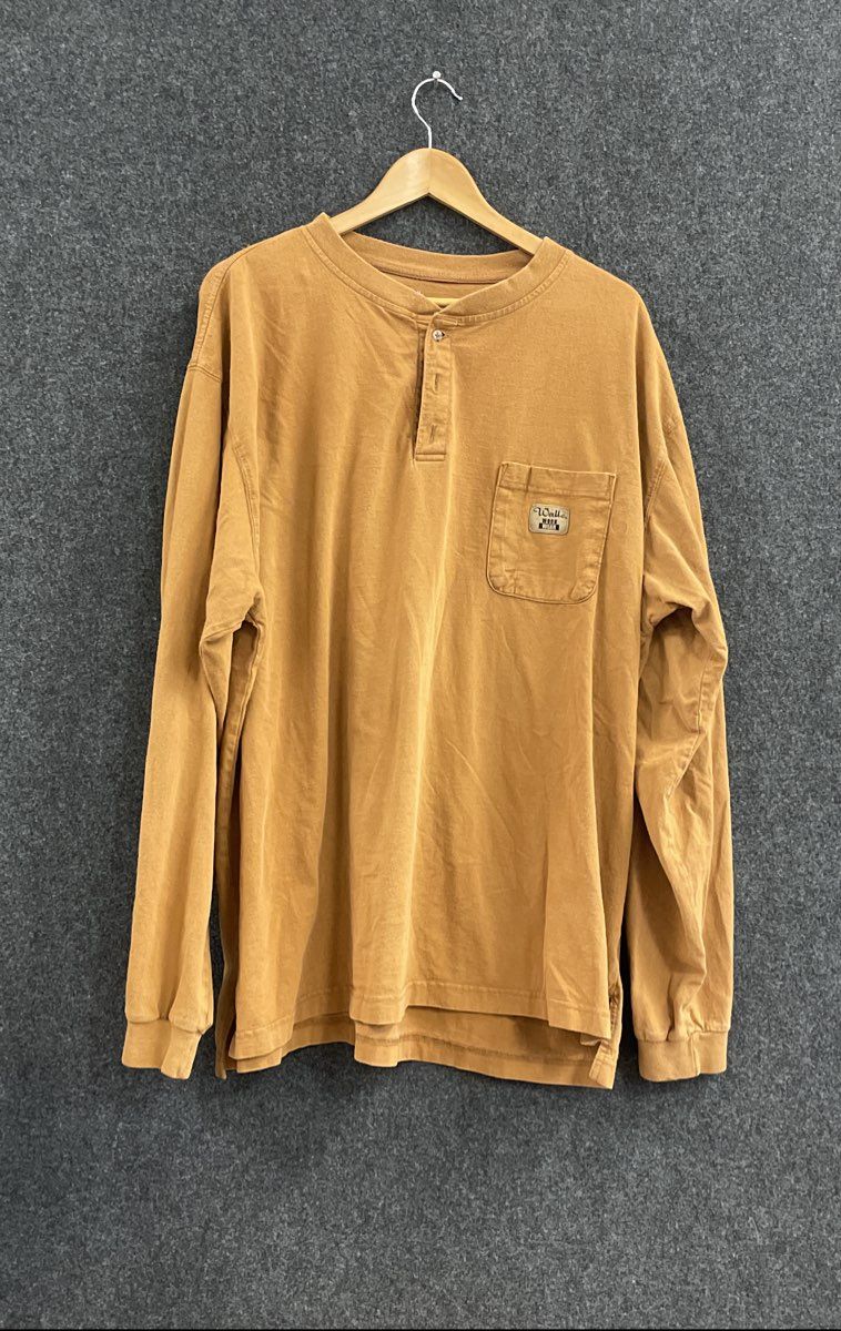 Walls Workwear Henley Long Sleeve Pocket T-Shirt Tan Cotton Sz XXL