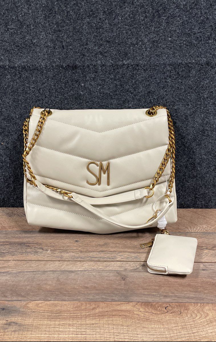 Steve Madden Oatmilk Beige BPARKER Quilted Chevron Shoulder Bag NWT Pouch