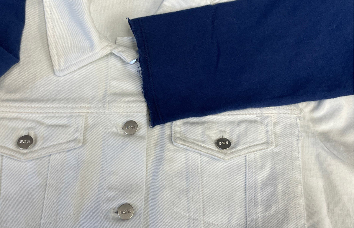 525 Women's Ombre Denim Jacket White Blue Dip Dye Frayed Hem Trucker Sz M