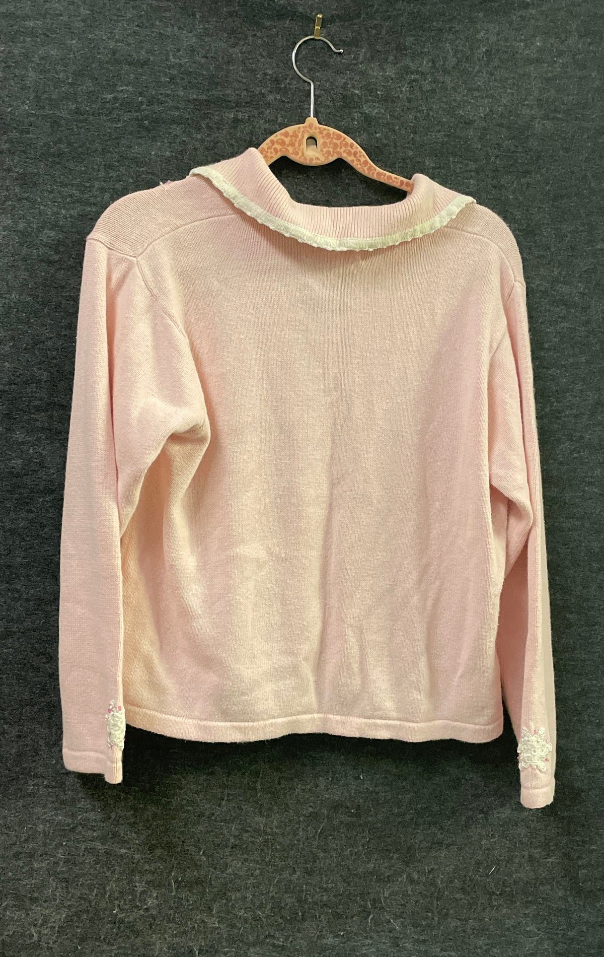 Cove Creek Women's Pink Snowflake Beaded Zip Cardigan Sweater Sz L