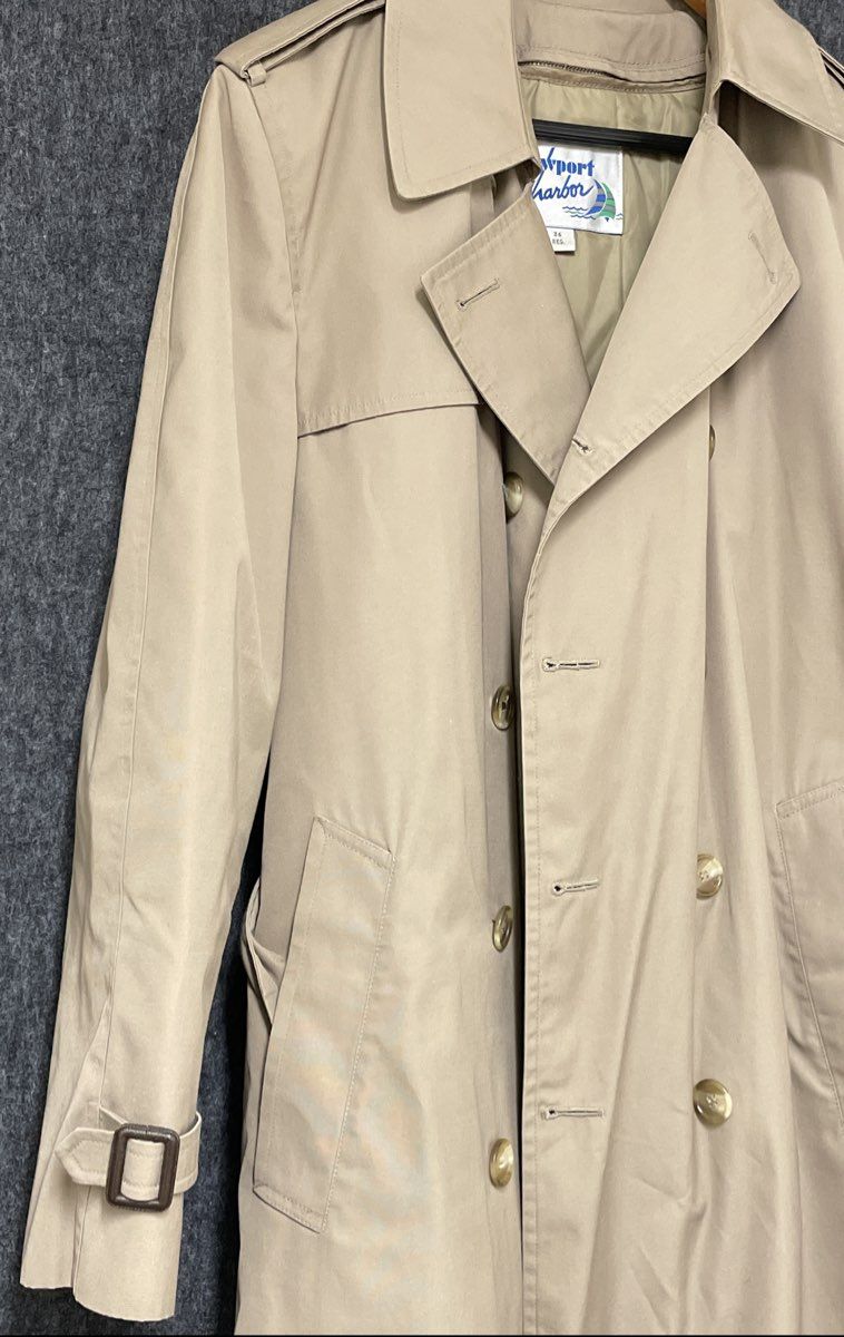 Vintage 80s Newport Harbor Men's Beige Double Breasted Trench Coat Sz 36 Reg