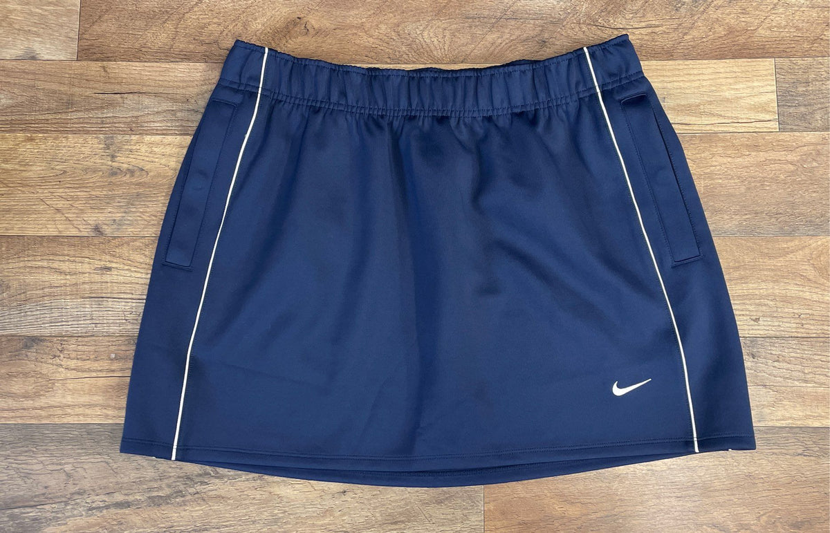 Nike Women's Navy Blue Active Golf Tennis Skirt White Trim Pockets Sz L