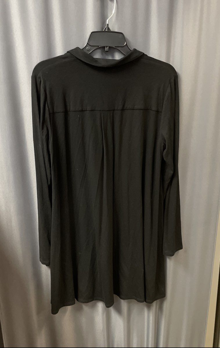 Eileen Fisher Women's Black Viscose Spandex Jersey Button Down Tunic Top Size M