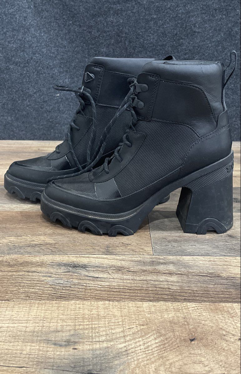 Sorel Brex Boot Lace Black Leather Heeled Platform Boots Women's Size 6.5