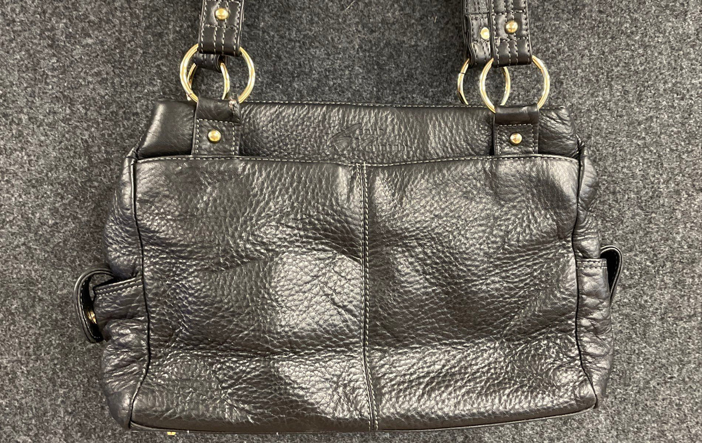 Stone Mountain Black Pebbled Leather Shoulder Bag Handbag Gold Hardware