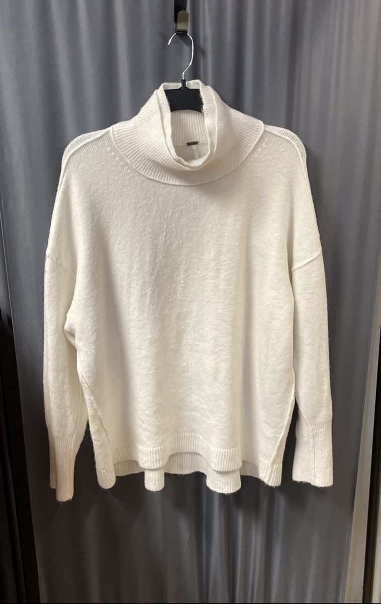 Free People Women's Afterglow Mock Neck Sweater Ivory Wool Blend Sz M