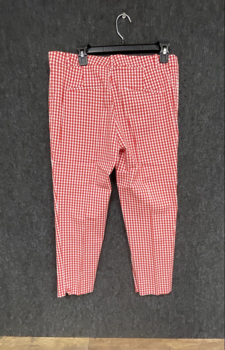 Ann Taylor Women's Red White Gingham Check Cropped Ankle Slim Pants Size 10