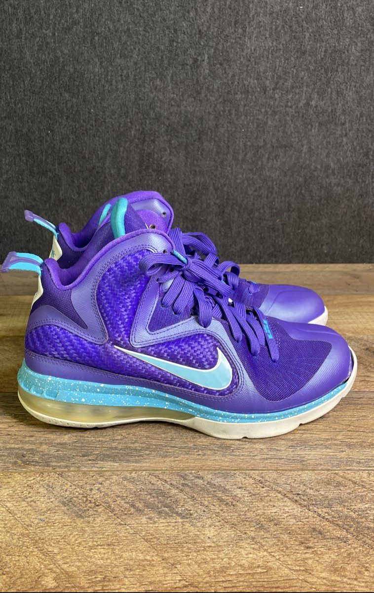 Nike LeBron 9 Summit Lake Hornets Purple Turquoise Basketball Shoes Size 6Y