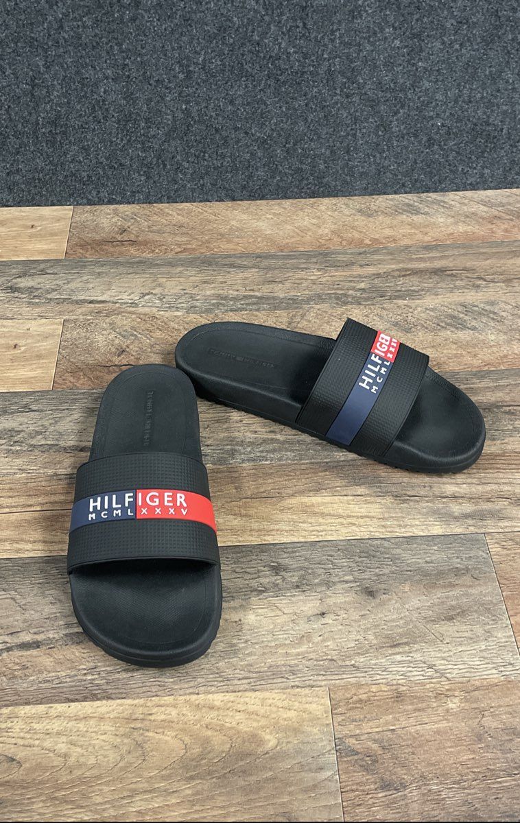 Tommy Hilfiger Ronks Black Flag Stripe Sport Slide Sandals Men's Size 10
