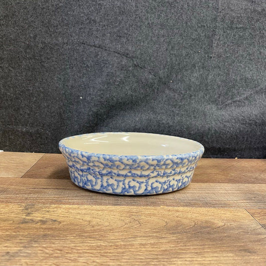 Blue Spongeware Oval Baking Dish by Workshops of Gerald E. Henn Pottery
