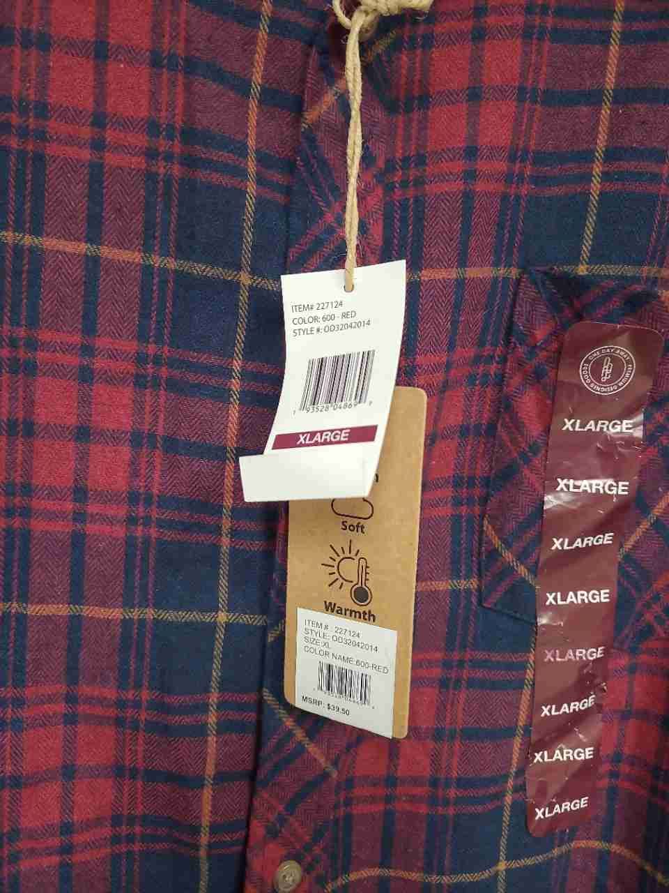 One Day Away Men's Red Plaid Flannel Long Sleeve Button Down Shirt NWT XL
