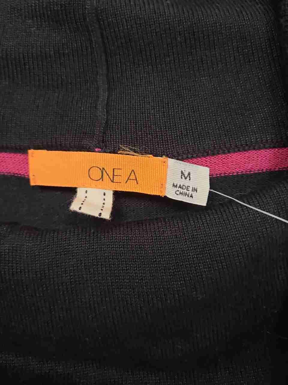 One A Women's Cowl Neck Sweater Black Punkberry Pink Striped Ruched NWT Sz M
