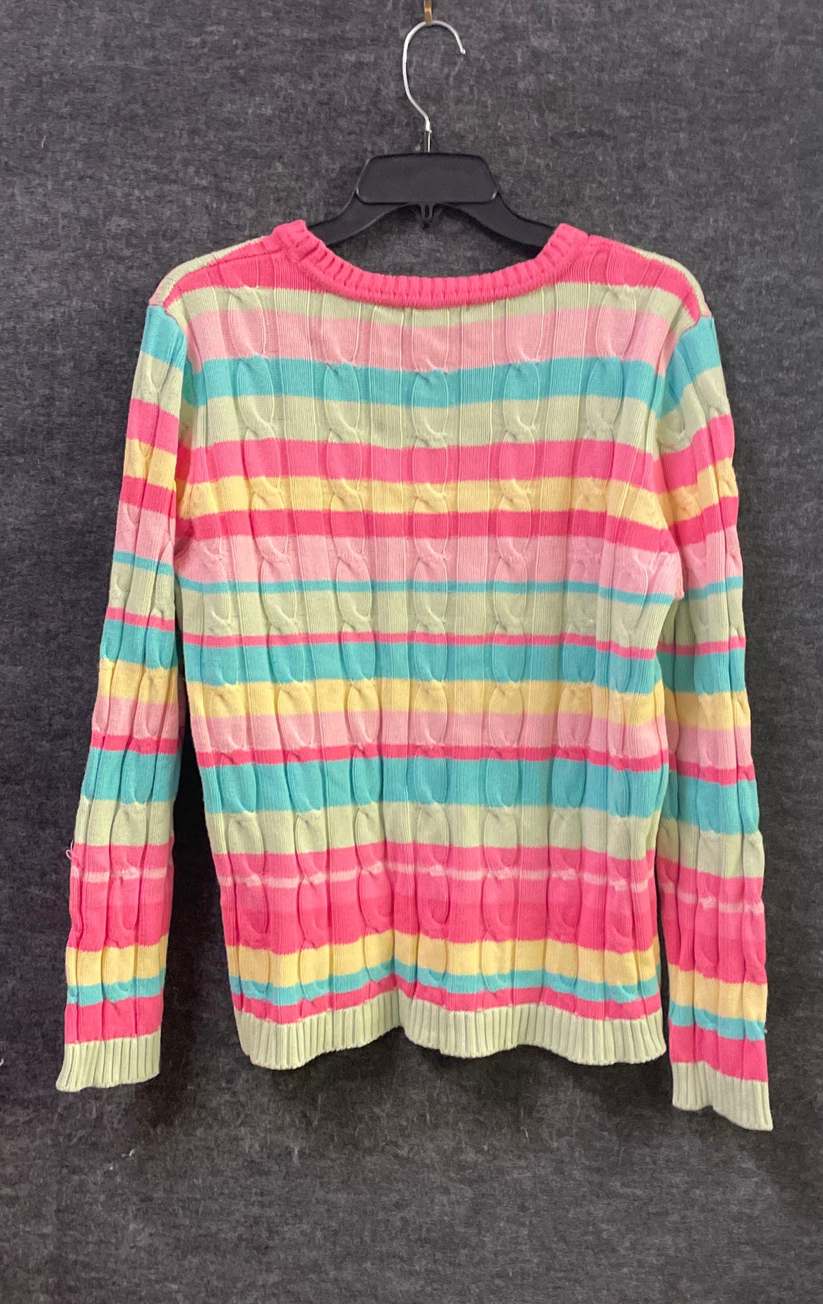 Appleseed's Women's Crewneck Sweater Multicolor Pastel Striped Cable Knit Sz M