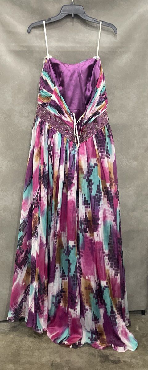 Camille La Vie Woman Purple Teal Beaded Ruched Empire Waist Formal Gown Sz 16W