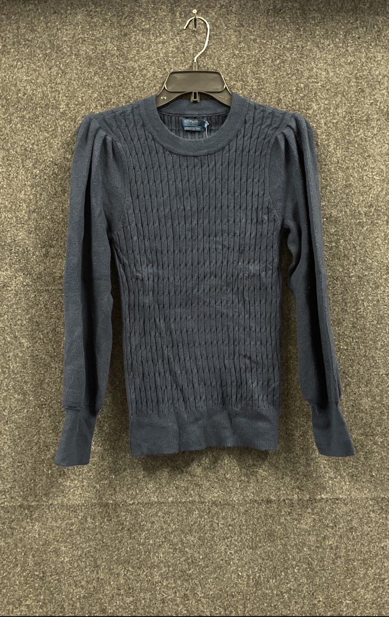 Biltmore Women's Blue Mini Cable Crew Sweater Rayon Blend Puff Sleeve NWT Sz S